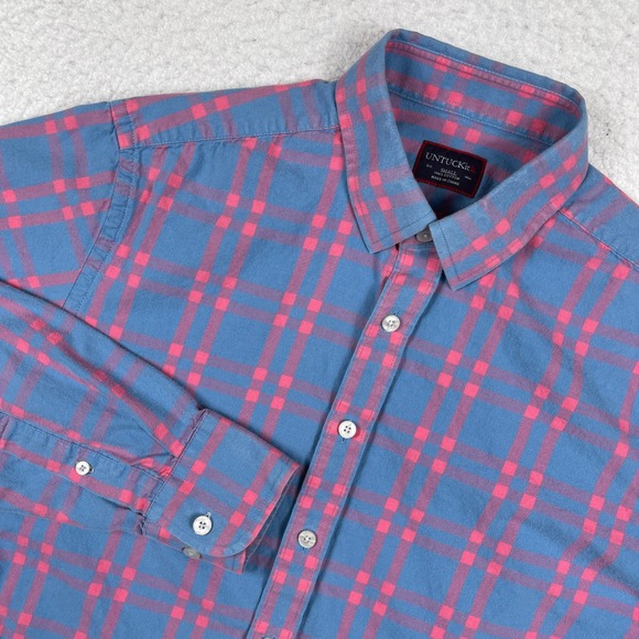 UNTUCKit Other - UNTUCKit Shirt Mens Small Blue Pink Plaid Flannel Cotton Button Down Long Sleeve